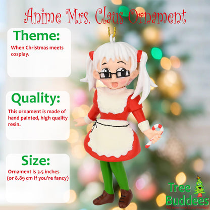 Tree Buddees Anime Christmas Ornament Collection – Choose Anime Santa, Anime Mrs. Claus, or Anime Reindeer – Cute Cartoon Character Holiday Decor (Anime Mrs. Claus)