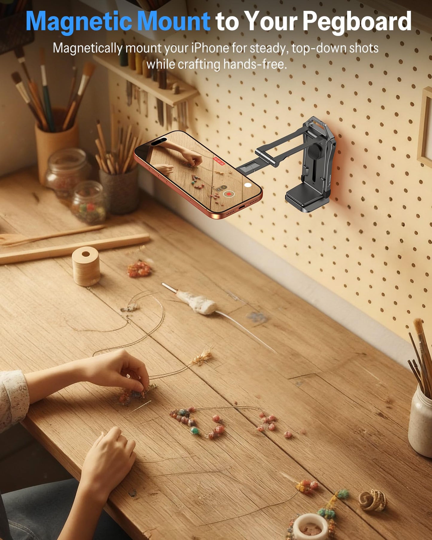 OMOTON TP02-Pro Magnetic Phone Holder for Vlogging, Content Creator Essentials with 1/4" Screw, Arca, Strong Back Magnet for Gym, Adjustable Phone Stand & Selfie Stick for iPhone 12-17 Series, Black