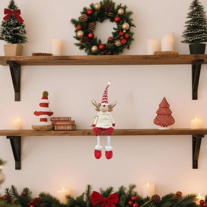 Dedrian11 Christmas Sitting Reindeer Shelf Sitter Decor, 24 Inch Plush Figurine with Dangling Legs, Poseable Arms, Weighted Bottom, Mantel Fireplace/Tabletop Holiday Decoration, Indoor
