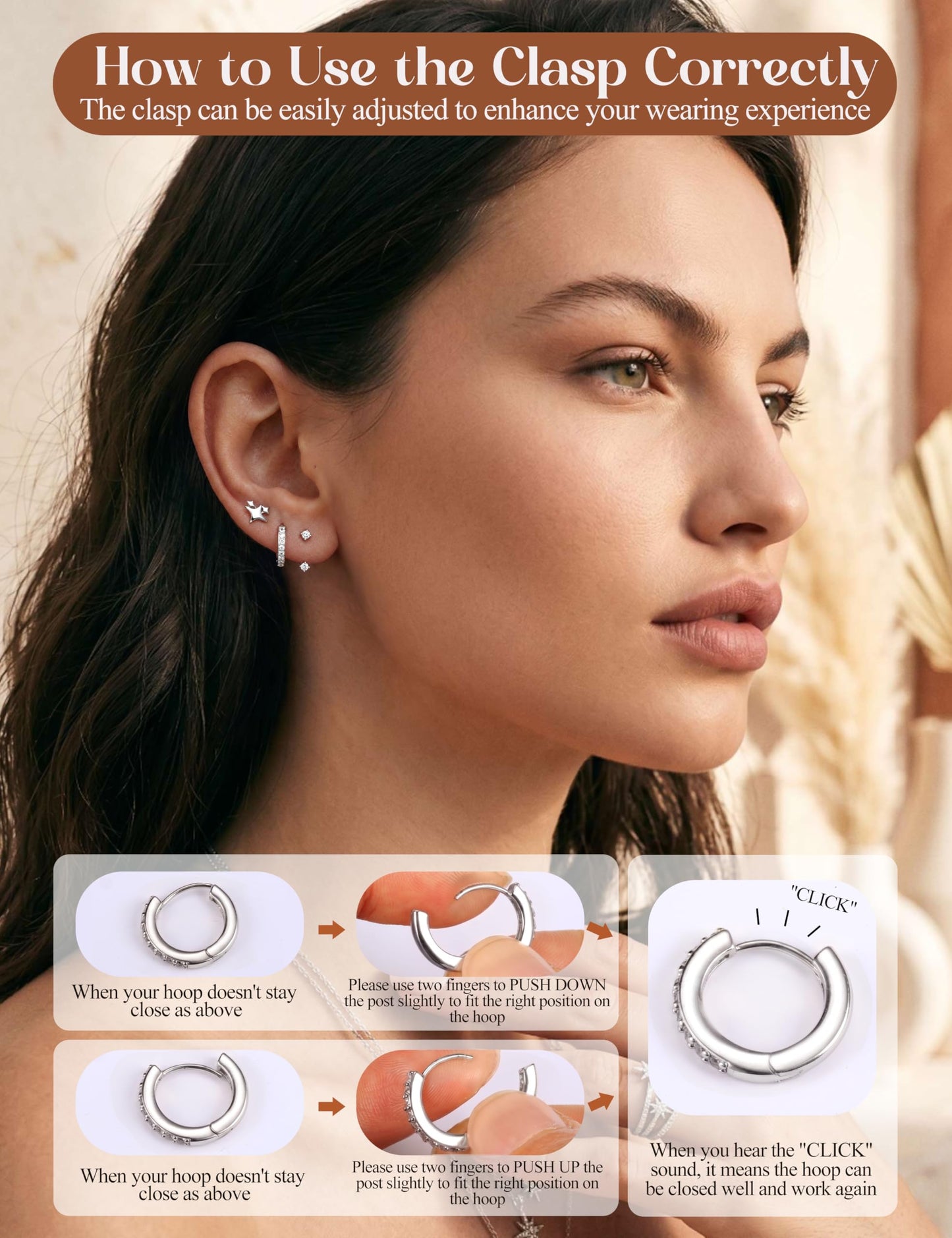MILACOLATO 925 Sterling Silver Earrings for Women, Sterling Silver Filled Small Huggie Hoop Earrings Sets for Multiple Piercing Hypoallergenic Jewelry, CZ Cartilage Earrings Stacks Trendy Jewelry Gifts, 3 Pairs-C