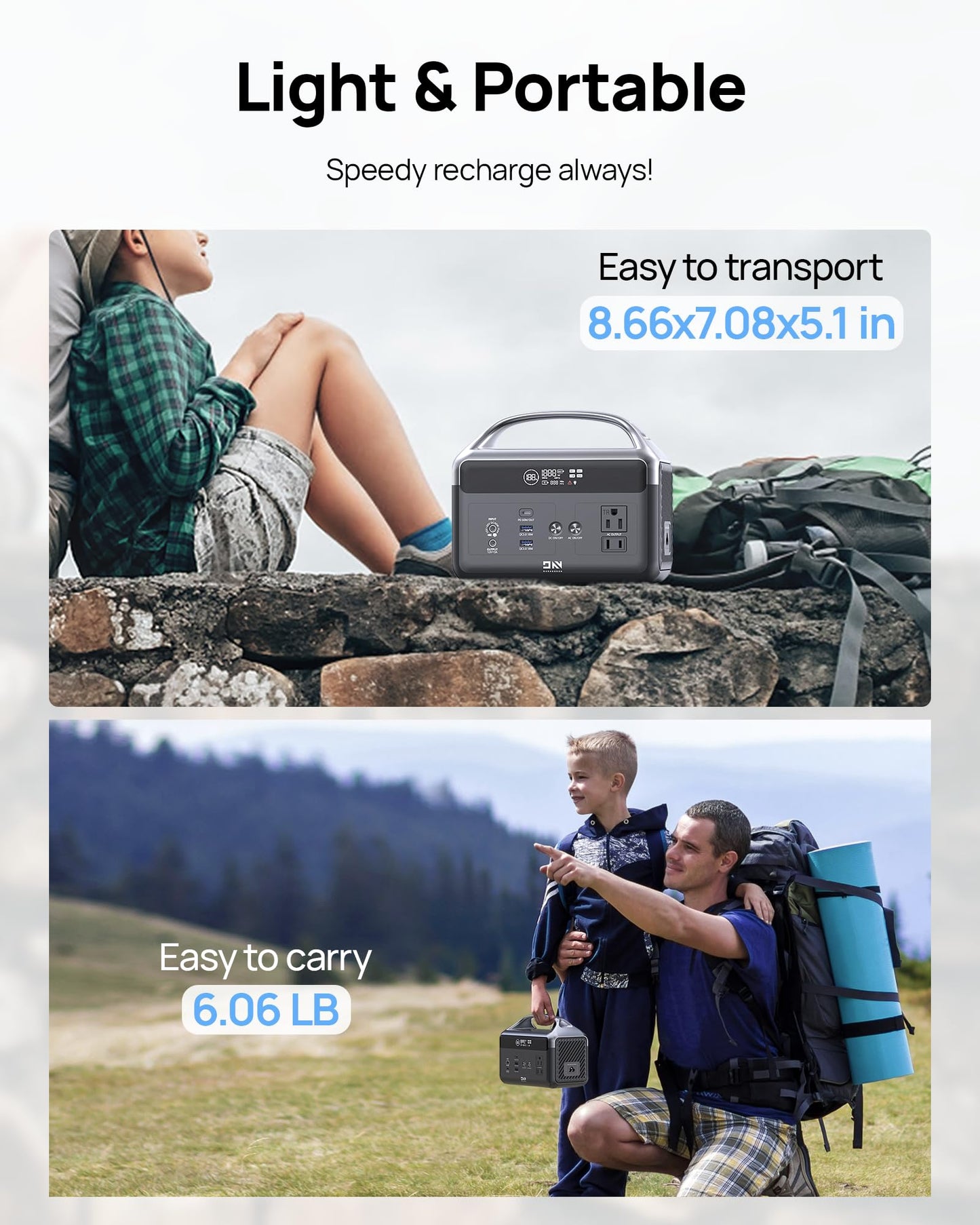 DaranEner Portable Power Station 56000mAh, 179.2Wh LiFePO4 Battery Backup w/ 2 300W (Peak 600W) AC Outlets, 1.5hrs Fast Charging, Power Bank for Hurricane Emergency/Outdoor Camping/RVs/Home Use