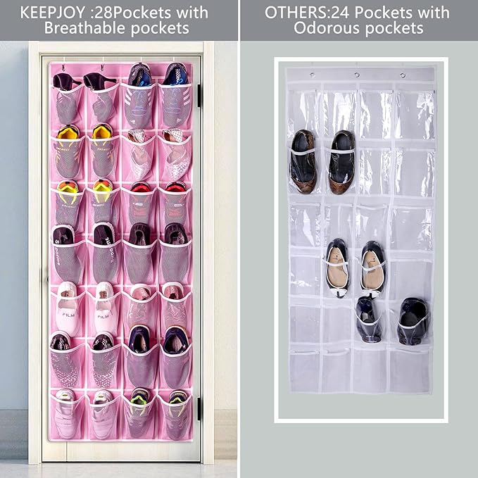 KEEPJOY 28 Pockets Hanging Shoe Organizer, Over the Door Shoe Organizer