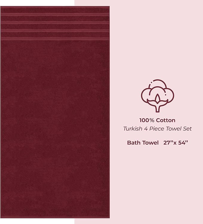 American Soft Linen Luxury 4 Piece Bath Towel Set, 600 GSM 100% Cotton Turkish