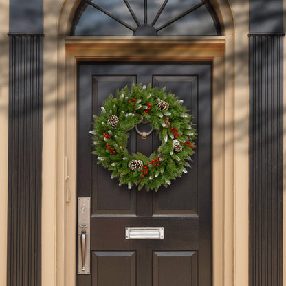 National Tree Company 24 in Unlit Frosted Berry Artificial Christmas Wreath, Christmas Decoration with 180 Tips, Pinecones, Green