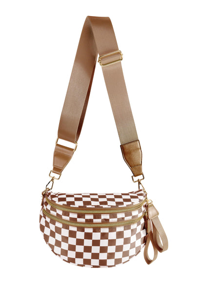 Spacious Checkered Nylon Crossbody Bag Bum Bag Checkered Handbags Wallets for Women