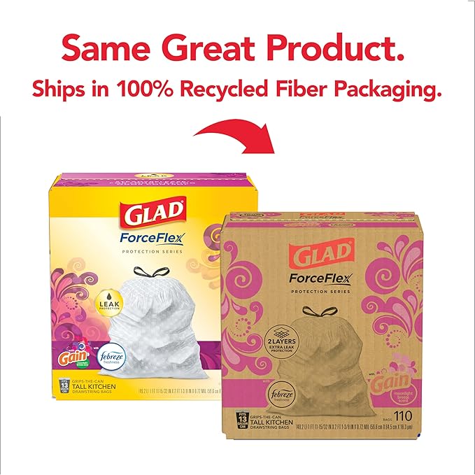 Glad Trash & Food Storage ForceFlex Protection Series Tall Trash Bags, 13 Gal