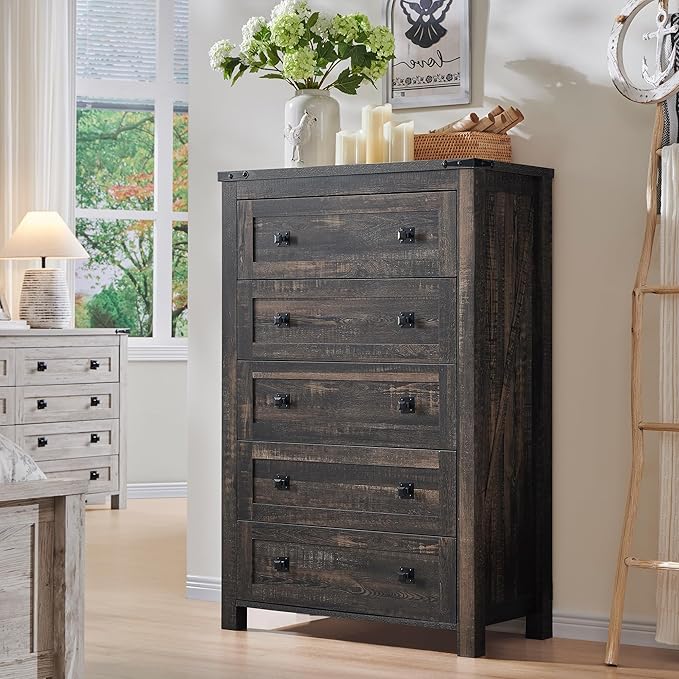 T4TREAM Farmhouse 5 Drawers Dresser Chests