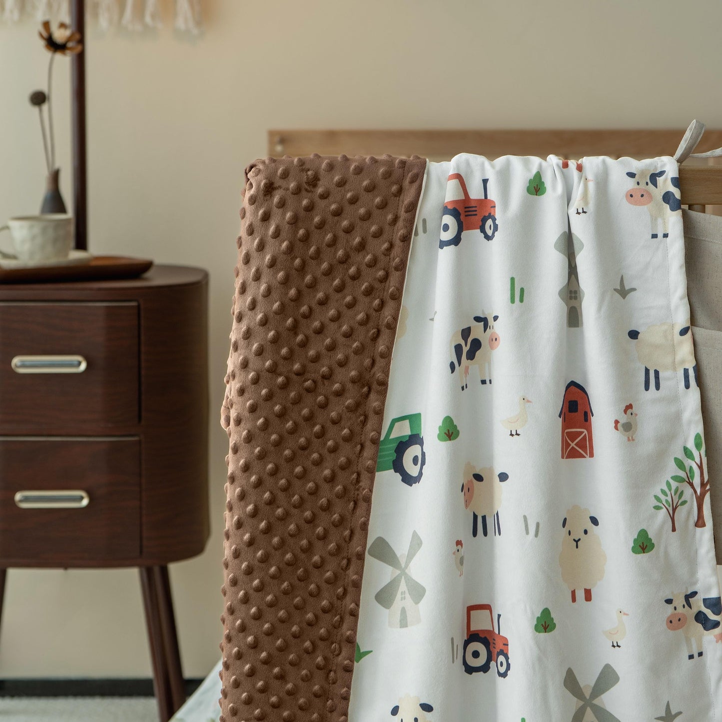 Baby Blanket for Boys Girls, 30x40 Inch Soft Lightweight Minky Dot Blanket with Farm Animals, Double-Layer Dotted Backing for Infant Toddler Nursery Crib, Sensory Security Blanket