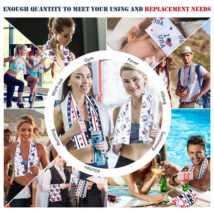 24 Pack Patriotic Cooling Towel Bulk with American Flag 40" x 12" 4th of July Neck Cooling Towel Sweat Rags Soft Breathable Chilly Neck Wraps for Face Outdoor Sport Running Yoga Baseball Golf