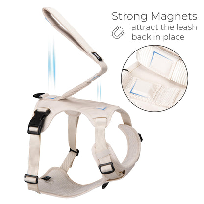 TUG Grab Dog Harness | Integrated Traffic Leash Magnetically Attached for Quick Control (Medium/Cream)