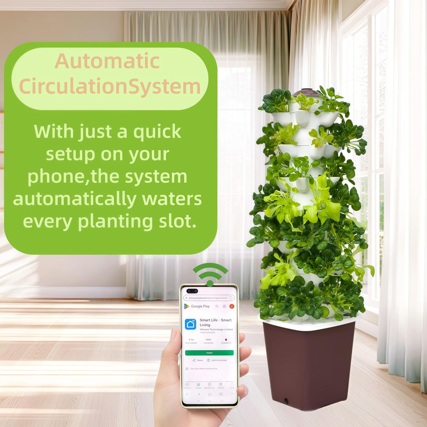 Hydroponics Tower Growing System Kit, Vertical Garden Indoor Outdoor, Up to 35 plants,Lettuce Grow Tower & Timer, Smart Indoor Growing System for Kitchen, Balcony, Apartment Herbs & Vegetables