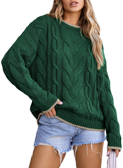 EVALESS Sweaters for Women Trendy Crewneck Long Sleeve Color Block Sweater Tops Fall 2025 Chunky Cable Knit Pullover Sweaters