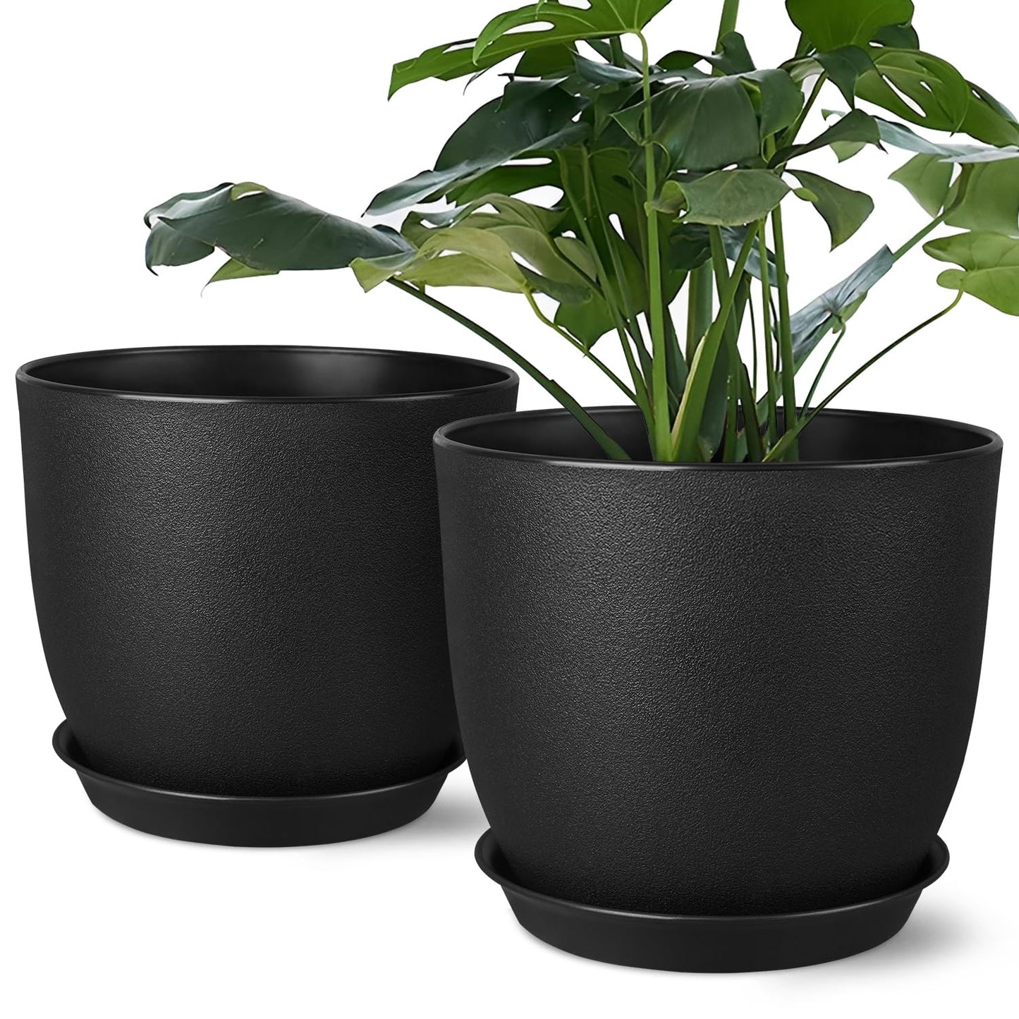 Ferlypote Plant Pots 8 Inch Set of 2, Flower Pots with Multi Mesh Drainage Holes, Planters for Indoor Outdoor Garden Plants and Flowers (Black)