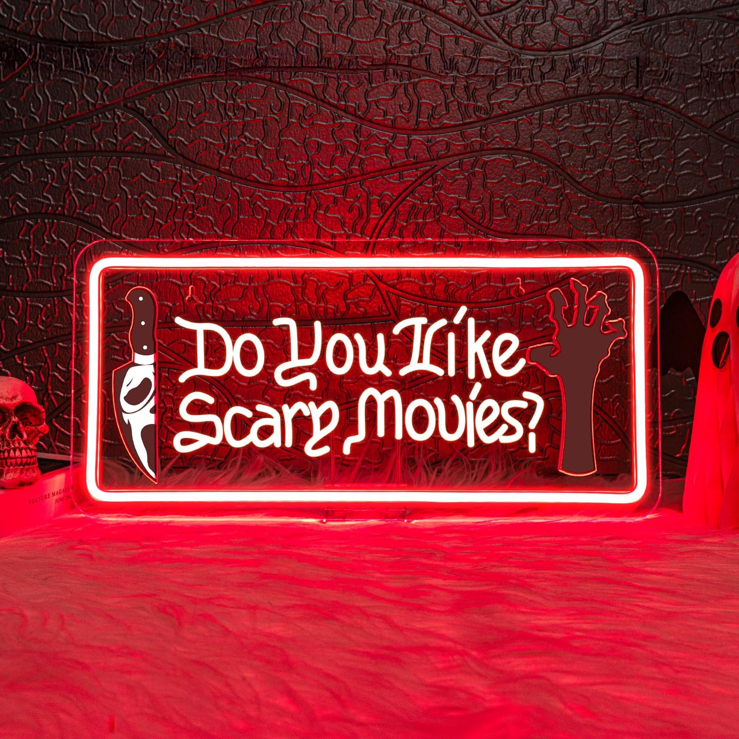 WLHOPE Do You Like Scary Movies Neon Sign Red Neon Signs for Wall Decor Led Lights for Cinema Halloween Bar Club Party Teen Boy Bedroom Game Room Decor Gifts