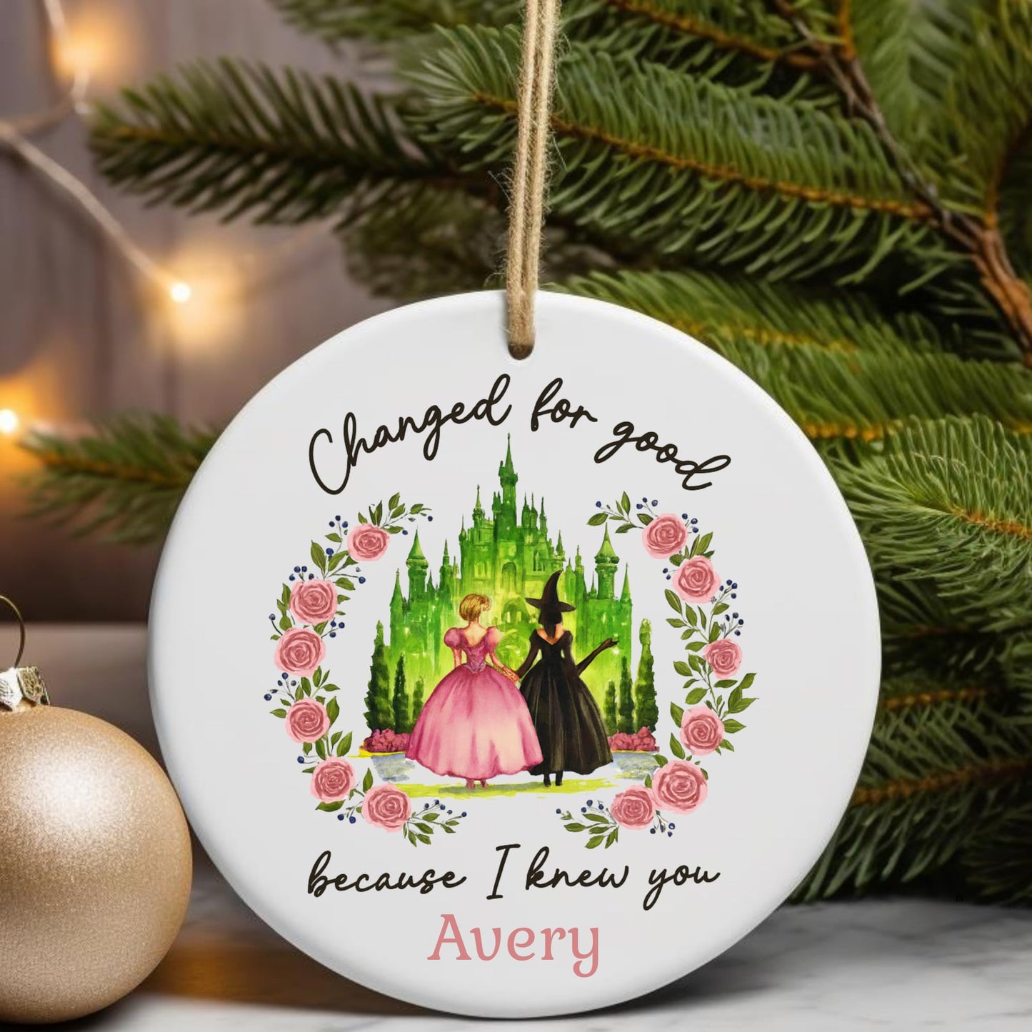 Wicked Christmas Glass Ornament, Elphaba Glinda Ornament, Change for Good, Friendship Broadway Wicked Musical (Glass, 1)