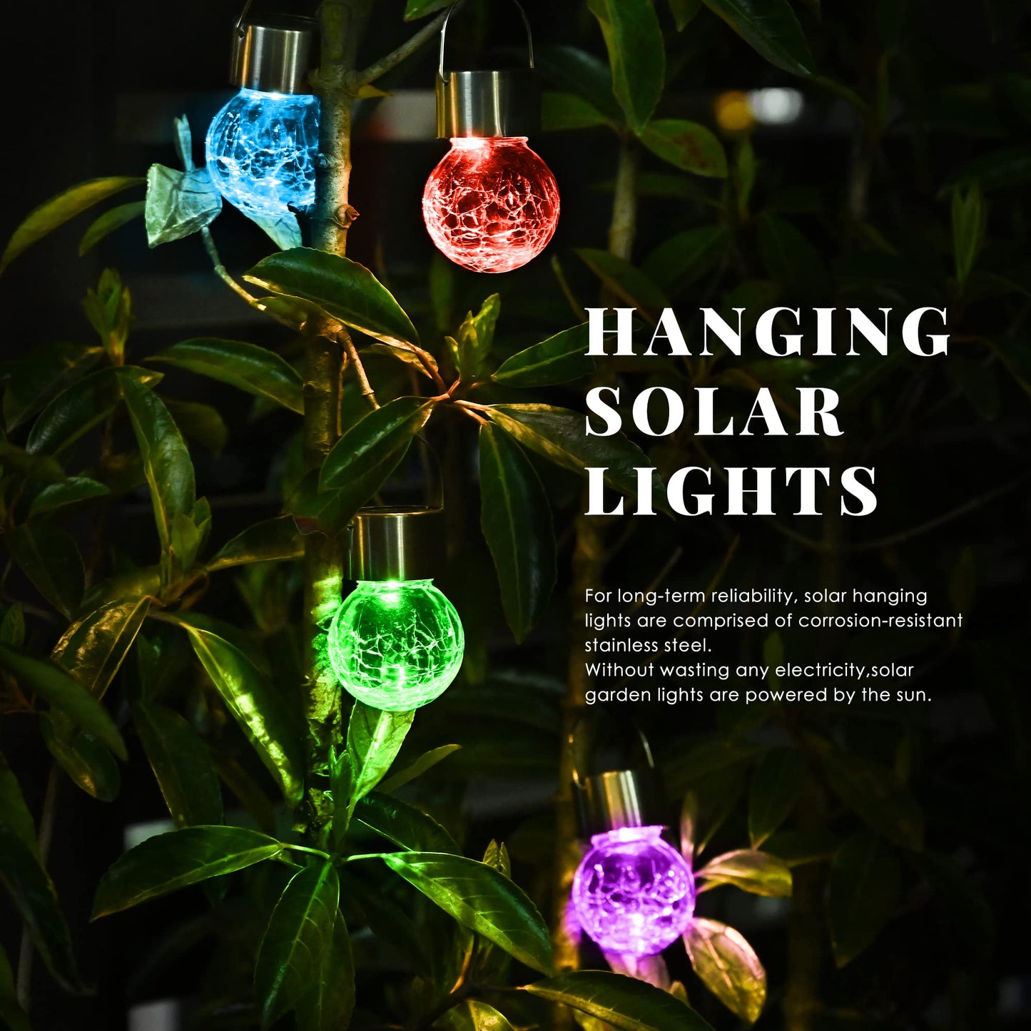 Solpex Hanging Solar Lights Outdoor, 8 Pack Decorative Cracked Glass Ball Light, Solar Powered Waterproof Globe Lighting, Hanging Globe Solar Lights for Garden, Yard, Patio, Lawn, Flower Bed