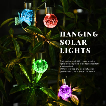 Solpex Hanging Solar Lights Outdoor, 8 Pack Decorative Cracked Glass Ball Light, Solar Powered Waterproof Globe Lighting, Hanging Globe Solar Lights for Garden, Yard, Patio, Lawn, Flower Bed