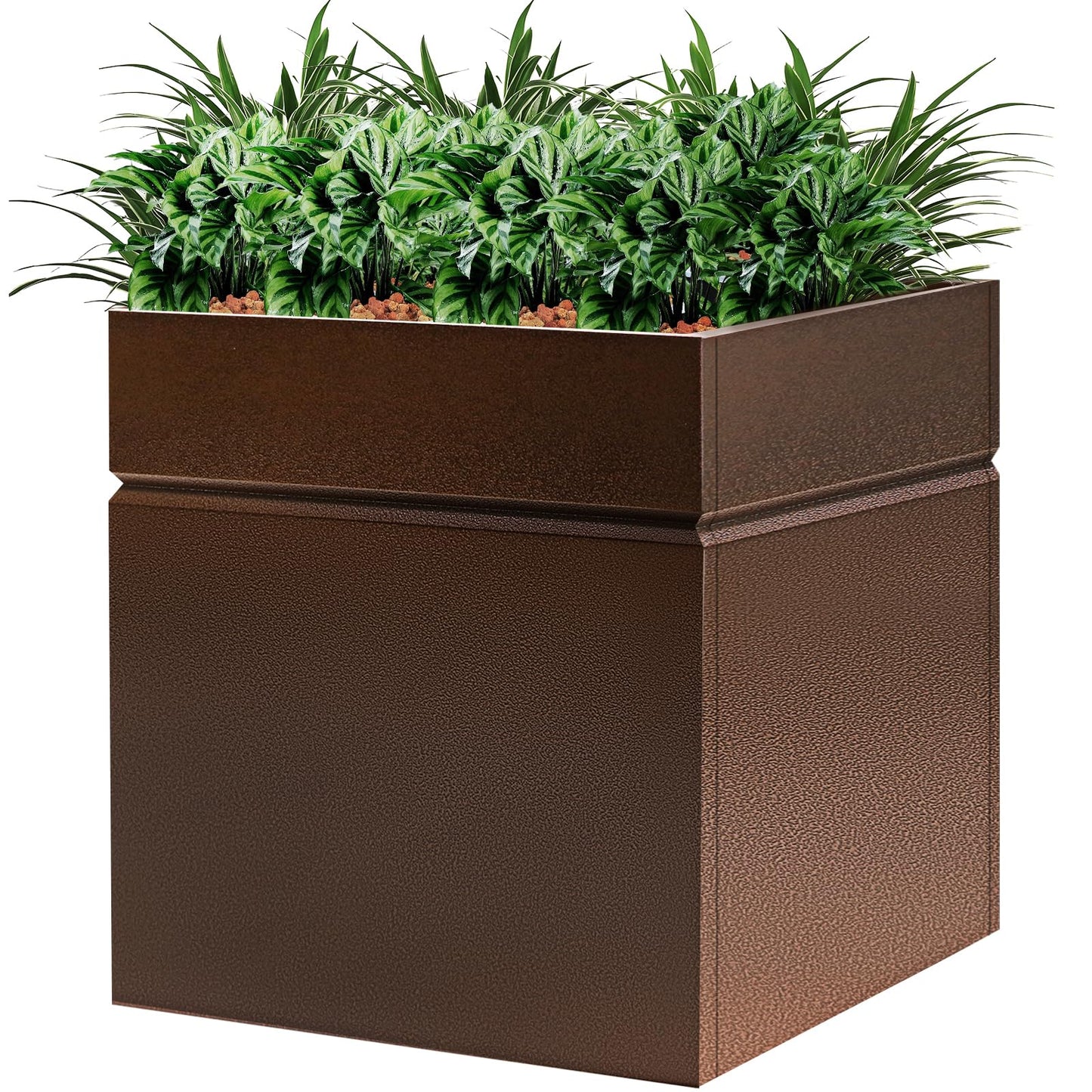 HONYTA Matel Planter Box 17" L x 17" W x 18" H, Cube Heavy Duty Powder Coating Steel Planters with Drainage Hole, Indoor Outdoor All-Weather Use for Home, Porch, Patio, Garden(Bronze)