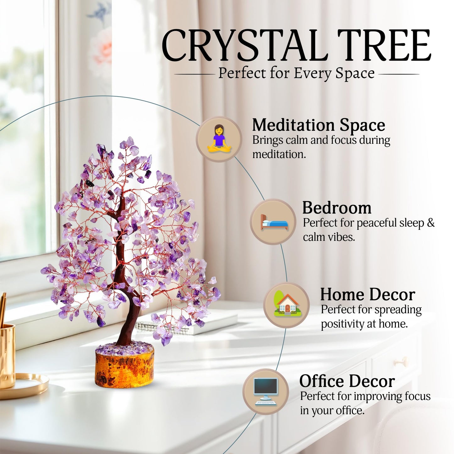 YATSKIA Amethyst Crystal Tree of Life | Healing Quartz Tree | Boho Room Decor | Meditation Decor | Gifts for Women Who Have Everything | Birthday Gifts | 10 Inch