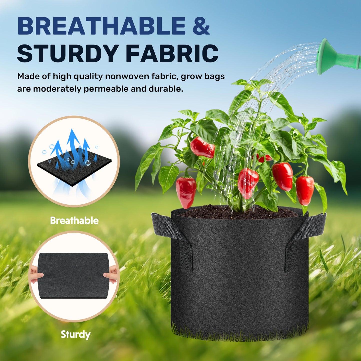 Simple Deluxe Grow Bags 5 Gallon 5 Pack Planter Pots with Handles, Thickened Nonwoven Fabric Aeration Cloth Bag, Heavy Duty Gardening for Tomoato, Potato, Vegetable, Herbs and Flowers, Black