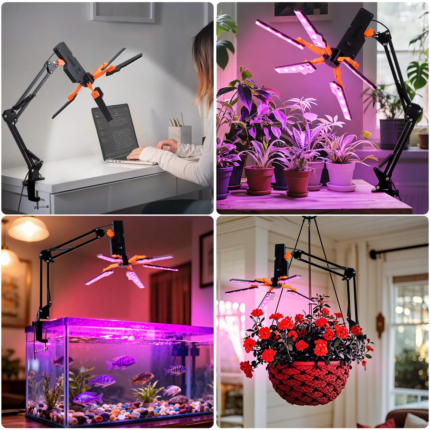 KwatTsz Grow Lights for Indoor Plants, Full Spectrum LED Plant Growing Lamps, 5 Head LED Clip Plant Lights for Seed Growing, Fruiting, 3H/6H/12H Timer, 3 Spectral Modes, 10 Dimmable Levels