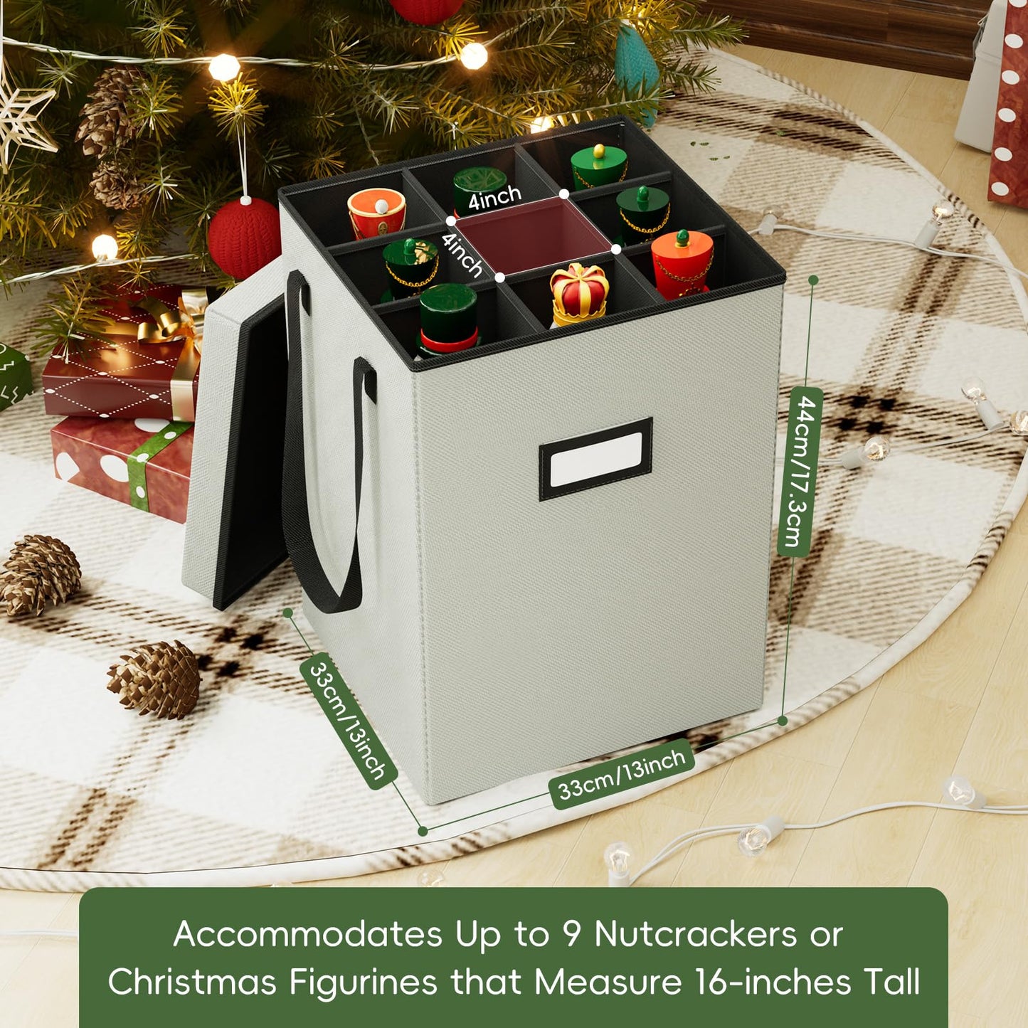 Christmas Nutcracker and Figurine Collectible Storage Box, Christmas Storage Box Ornaments up to 9-16" , Holiday Christmas Decor Organizer with Adjustable Dividers, Nutcracker not Included(Gray)
