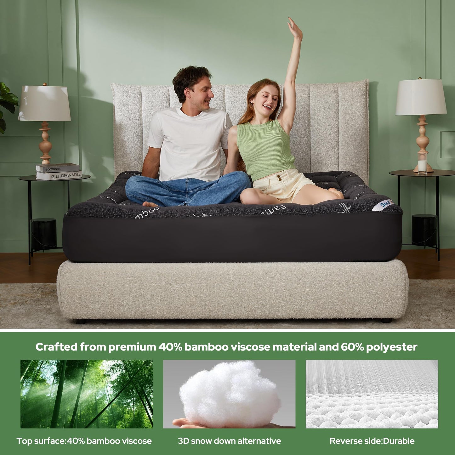 BEDLORE Twin Mattress Topper Viscose Derived from Bamboo, Thick Pillow Top Mattress Pad with Stretchable Pockets for 6"-15" Mattress, Soft Breathable Mattress Topper for Back Pain Relief(Dark Gray)