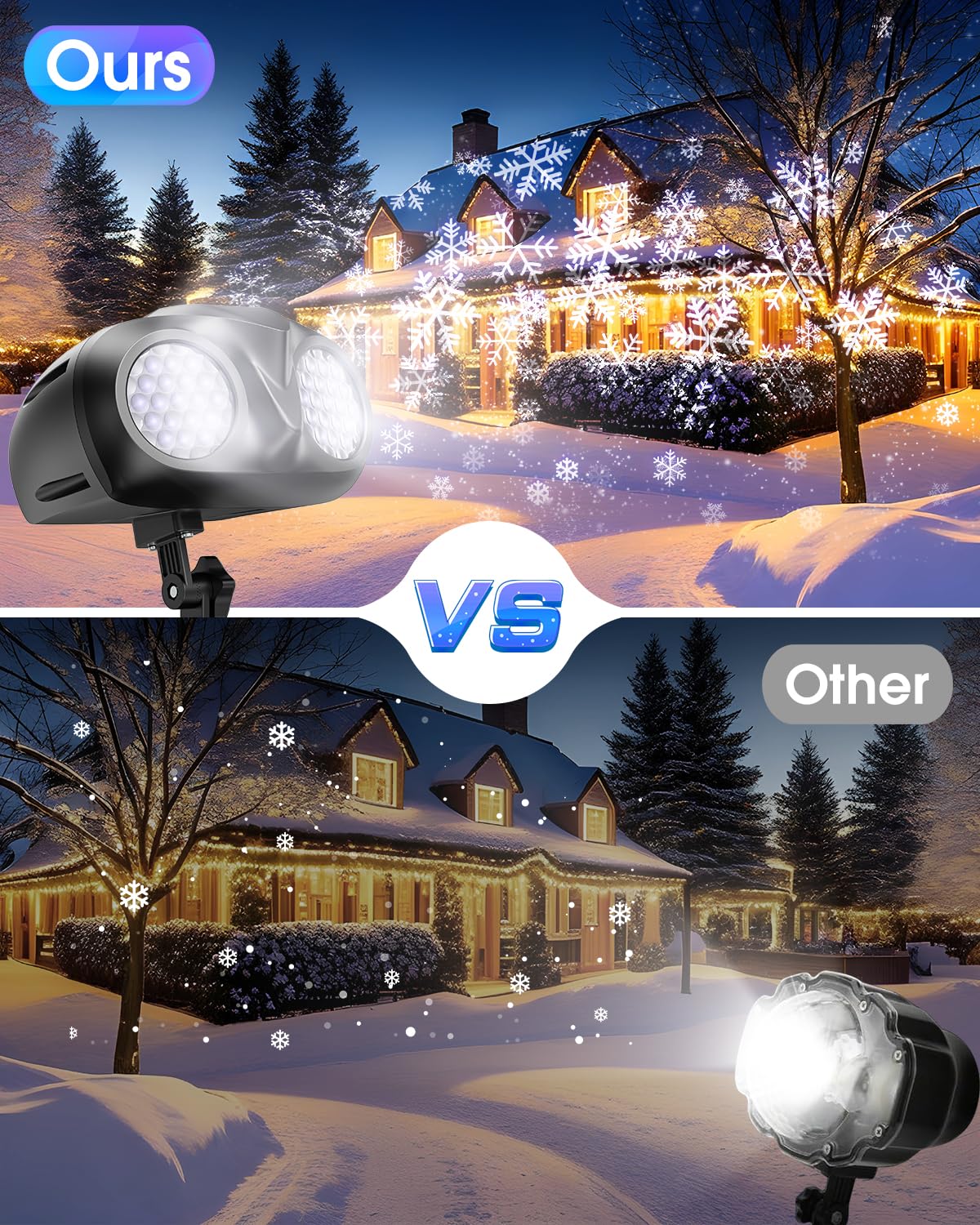 Hiketrax Christmas Snowflake Projector HD Lights Outdoor, Dual-Head Snowfall Led Lights with Remote, IP65 Waterproof, for Halloween Xmas New Year Holiday Party Decoration