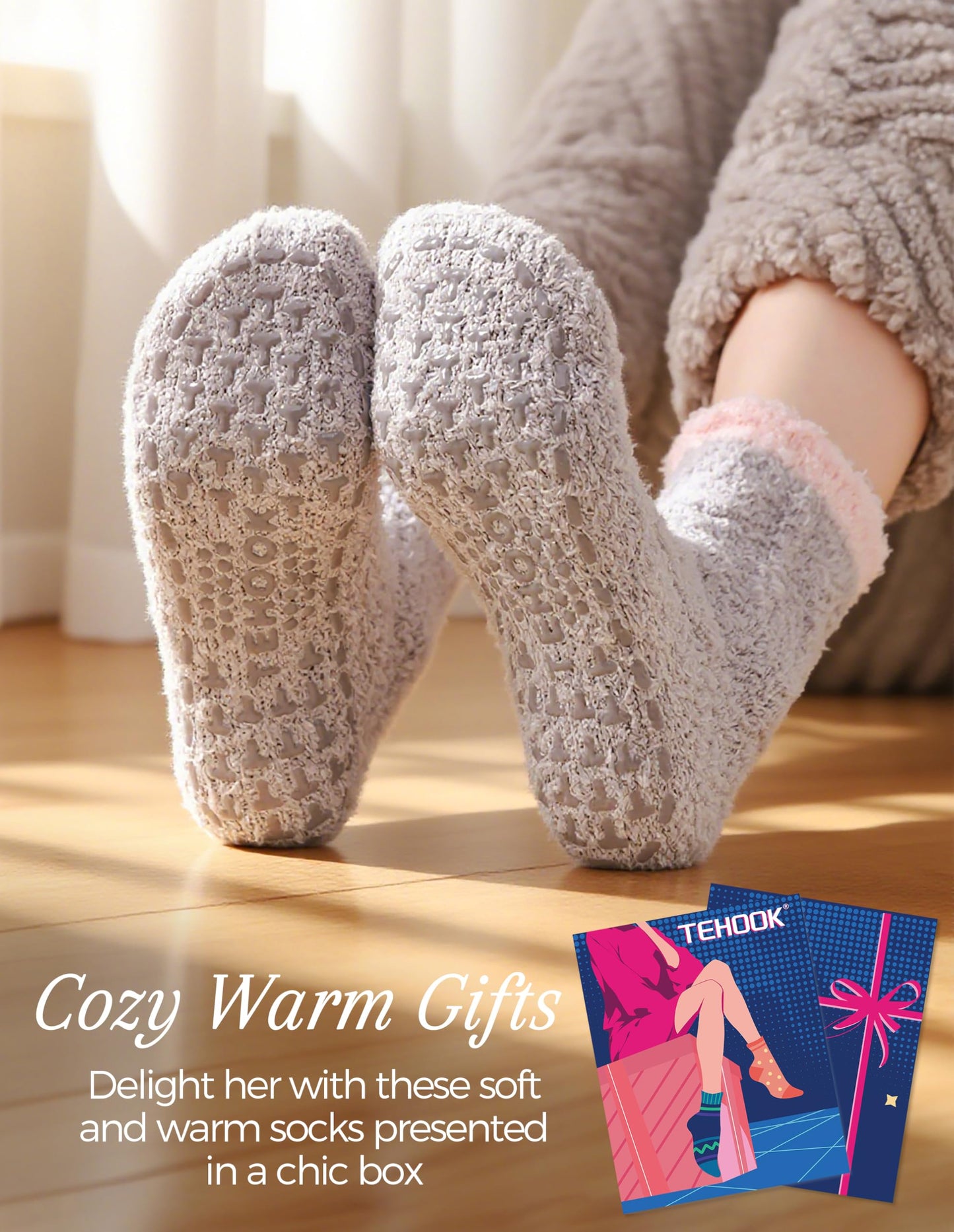 TEHOOK Warm & Cozy Valentines Gifts for Women, Fluffy Fuzzy Plush Sleeping Slipper Socks - Soft Warm Fabric