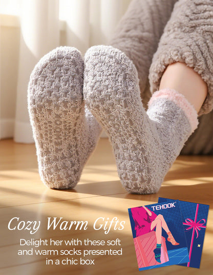 TEHOOK Warm & Cozy Valentines Gifts for Women, Fluffy Fuzzy Plush Sleeping Slipper Socks - Soft Warm Fabric