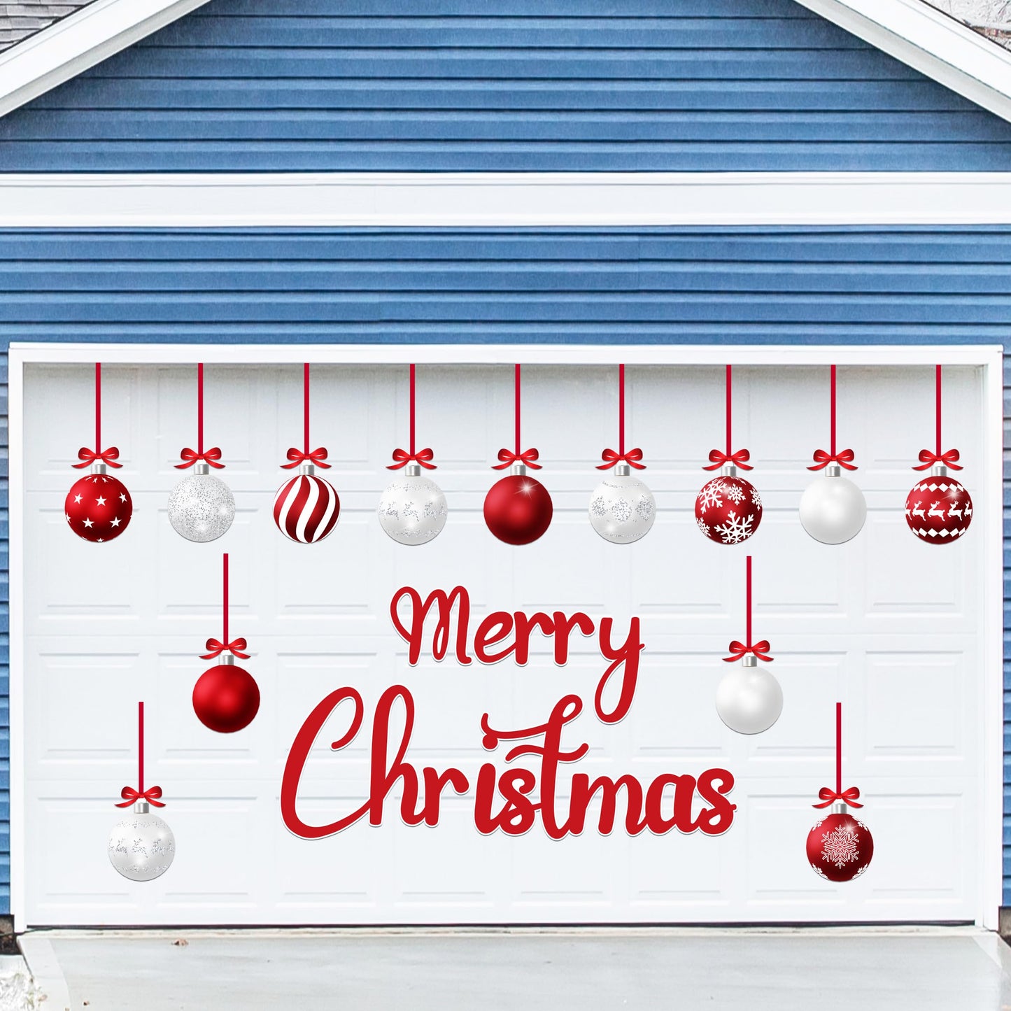 32PCS Christmas Garage Door Decorations Magnets - Merry Xmas Ball Holiday Refrigerator Fridge Kitchen Decor(Red, White)