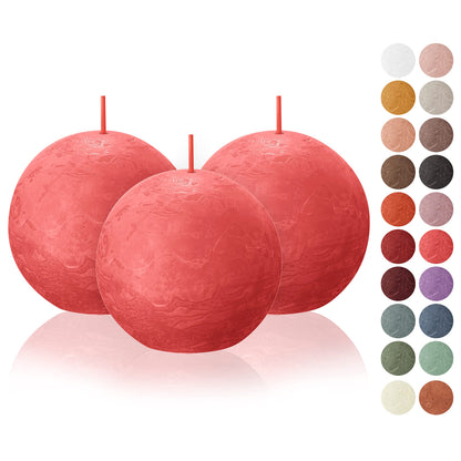 BOLSIUS 3 Pack Blossom Pink Rustic Ball Pillar Candles - 3 Inch - Premium European Quality - Includes Natural Plant-Based Wax - Unscented Dripless Smokeless 25 Hour Party Décor Candles
