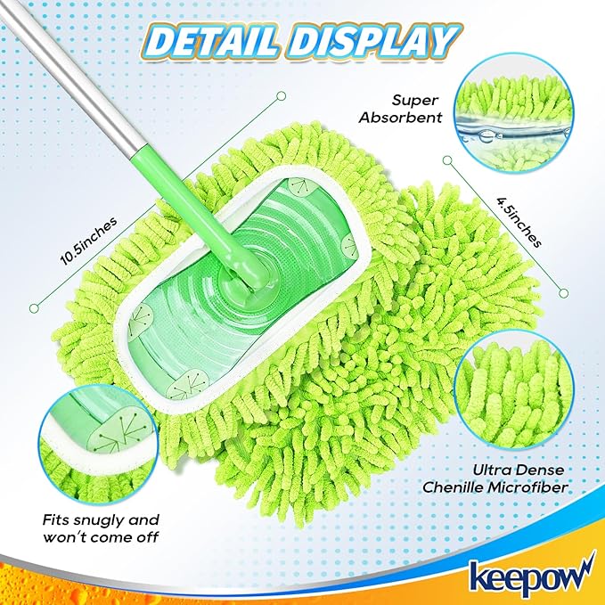 KEEPOW Reusable Microfiber Mop Pads Compatible