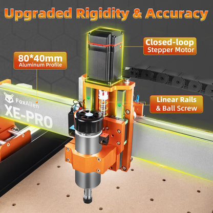 FoxAlien CNC Router Machine XE-PRO with Ball Screws, 400W Spindle 3-Axis Engraving Milling Machine for Wood Aluminum Cutting Upgradable to Linear Rails