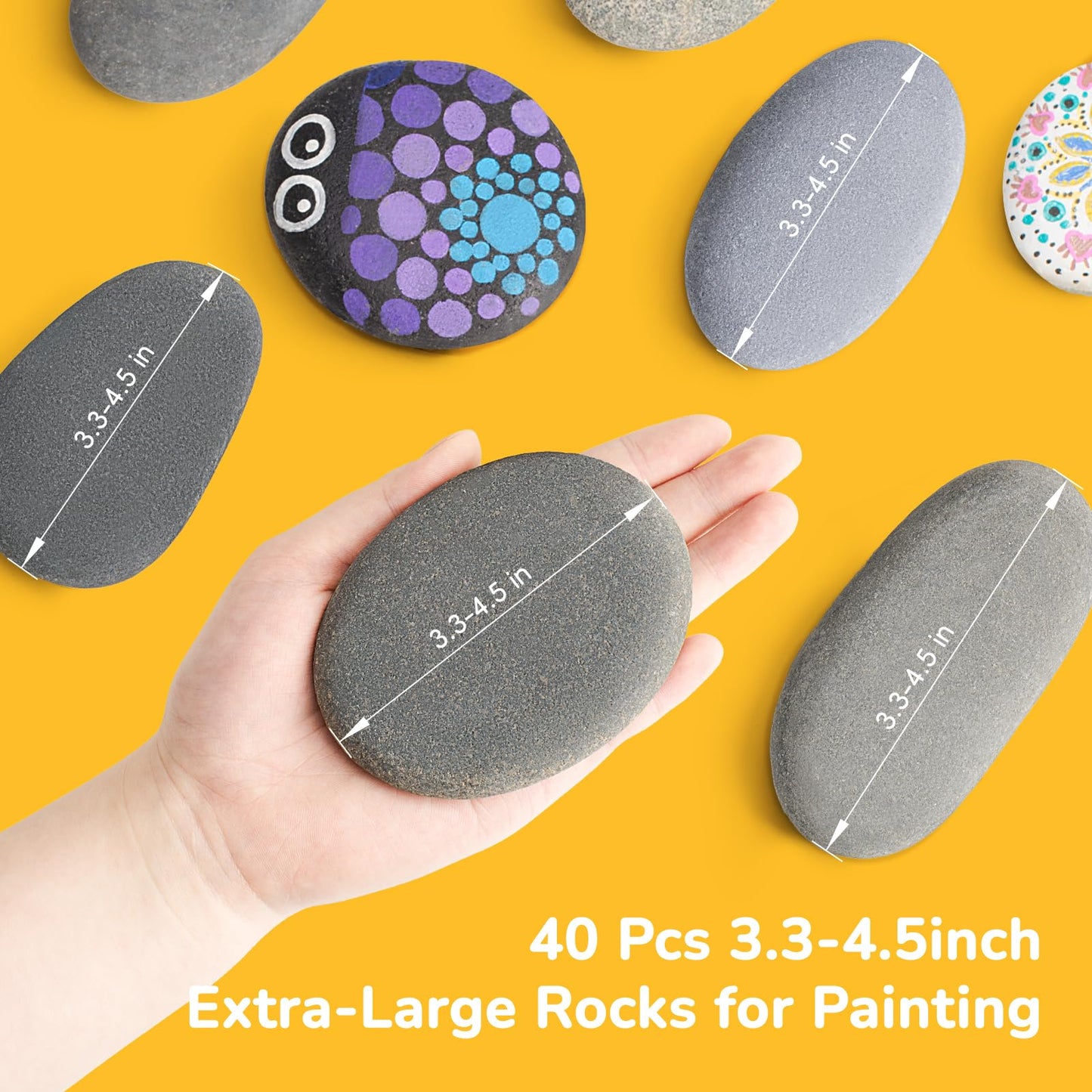 Simetufy Large Rocks for Painting 40 PCS 3.3-4.5Inch River Rocks for Painting, Rock Painting for Kids, Smooth and Flat Painting Rocks for DIY & Arts