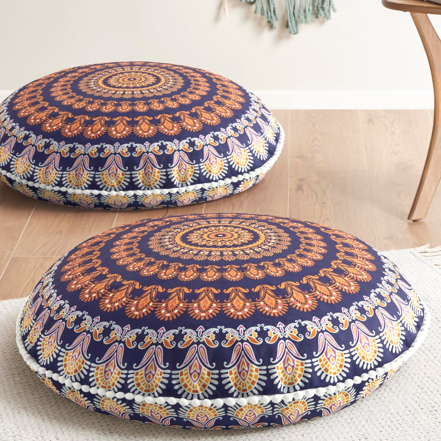 Codi Floor Pillows for Sitting Set of 2, Large Meditation Cushions for Adults with Memory Foam, Bohemian Mandala Round Seating for Outdoor Yoga and Living Room, Washable, 32 Inch, Yellow