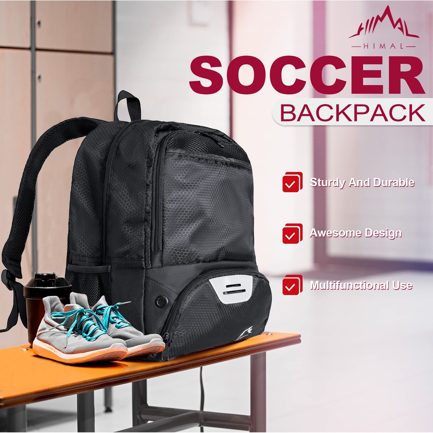Himal Outdoors Soccer Bag-Backpack for Soccer,Backpack for Football & Volleyball & Handball,Sports Bag with Separate Cleat and Ball Holder