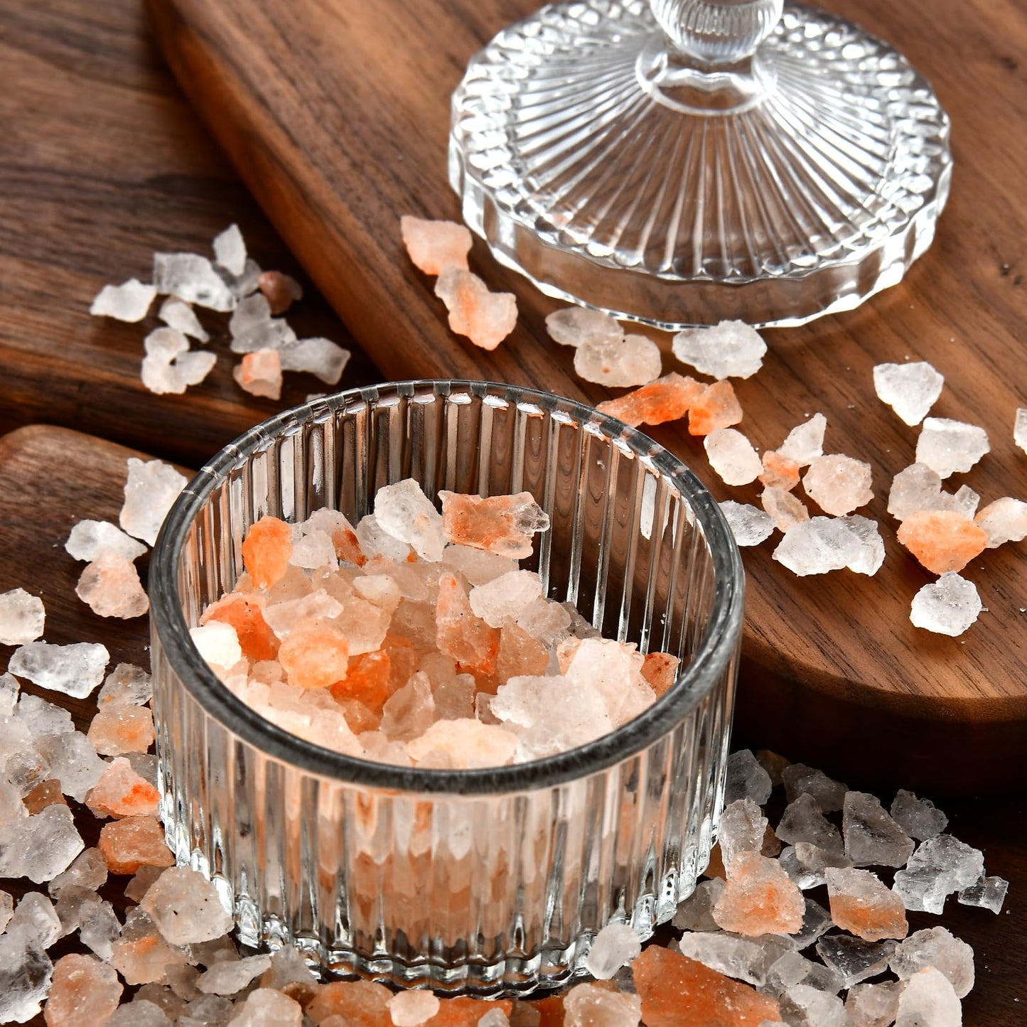 Crystal Glass Salt Cellar with Lid – 7oz Clear Salt Box Salt and Pepper bowls, Salt Container Holder for Kitchen, glass Storage jars for Candies, Sugar, Decorative Kitchen & Dining Table Essential