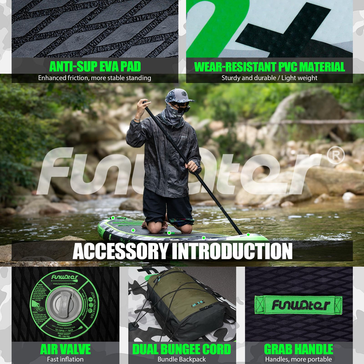 FunWater Inflatable Stand Up Paddle Board with Premium SUP Paddleboard Accessories, Anti-Slip EVA Deck, Paddle Boards for Adults & Youth of All Skill Levels