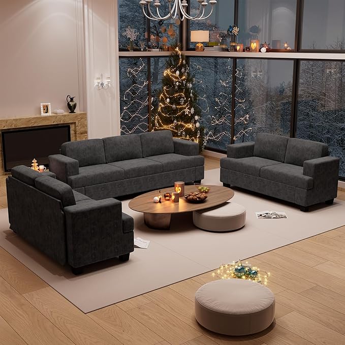 YOUDENOVA Sofa Couch, 3 Piece Set Comfy Sofa, 2 Loveseat & 3 Seater Sofa