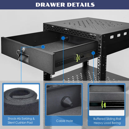 OCEANHUG 20U Server Rack Cabinet with Drawer & 2 PCS Full Size Rack Shelves - Integrated Top/Bottom Panels, 4 Rolling Wheels for 19" Equipment & Home Lab Studio