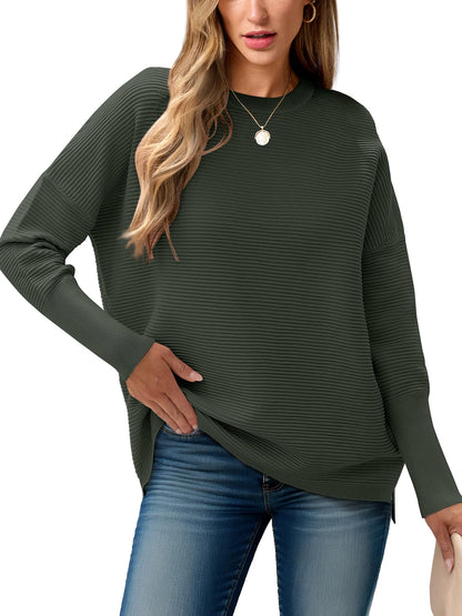 ANRABESS Womens Oversized Batwing Long Sleeve Ribbed Knit Sweaters 2025 Fall Outfits