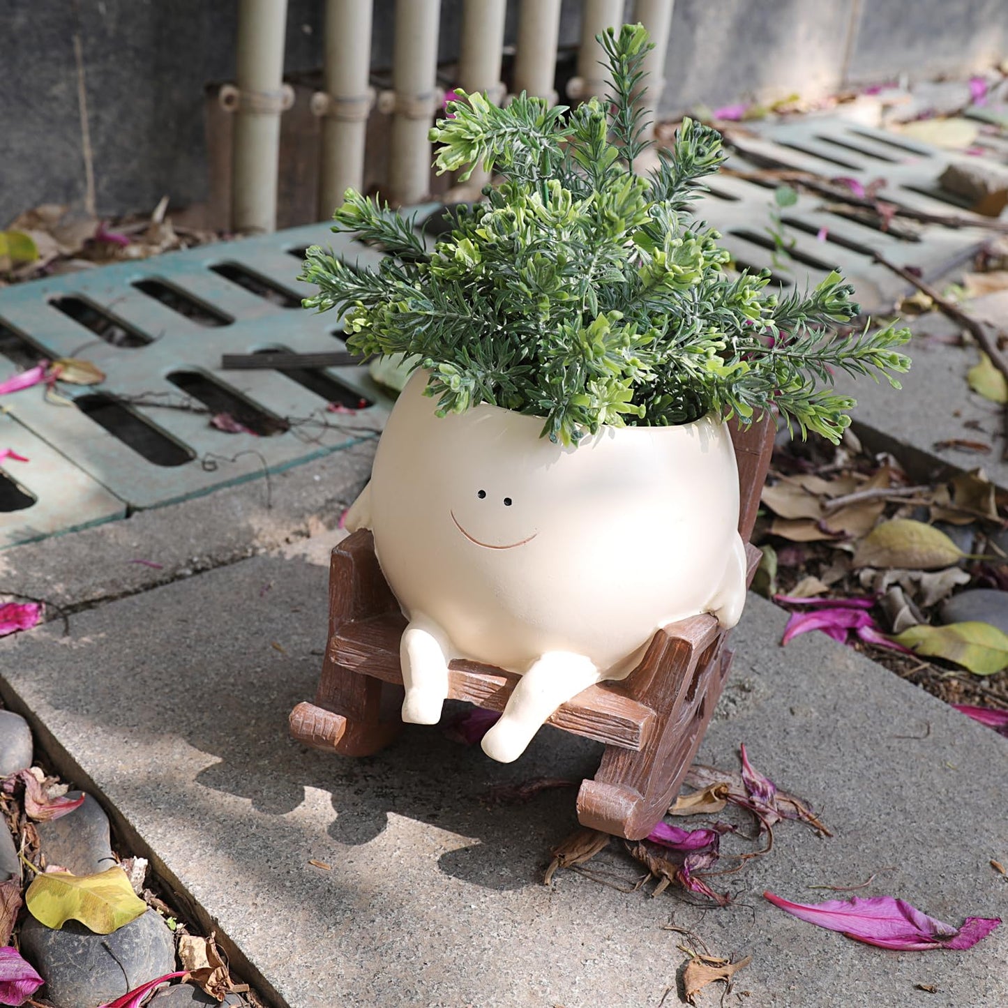 Songgang Smily Face Planter Pot Cute Resin Flower Head Planters for Indoor Outdoor Unique Sit Rocking Chair Succulent Pots Father Mother Gift and Appreciation Christmas with Drainage Hole (Large)