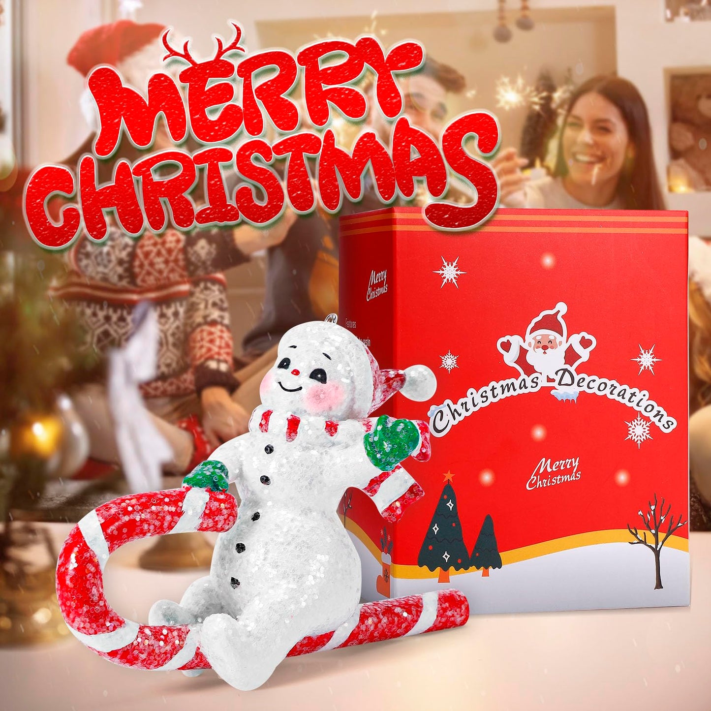 EnrichFun 2025 Figurines Christmas Decorations Resin Décor for Tree Hanging Ornament, Holiday Winter Indoor Home Table Decor Xmas Gifts, Snowman, 4.9 in
