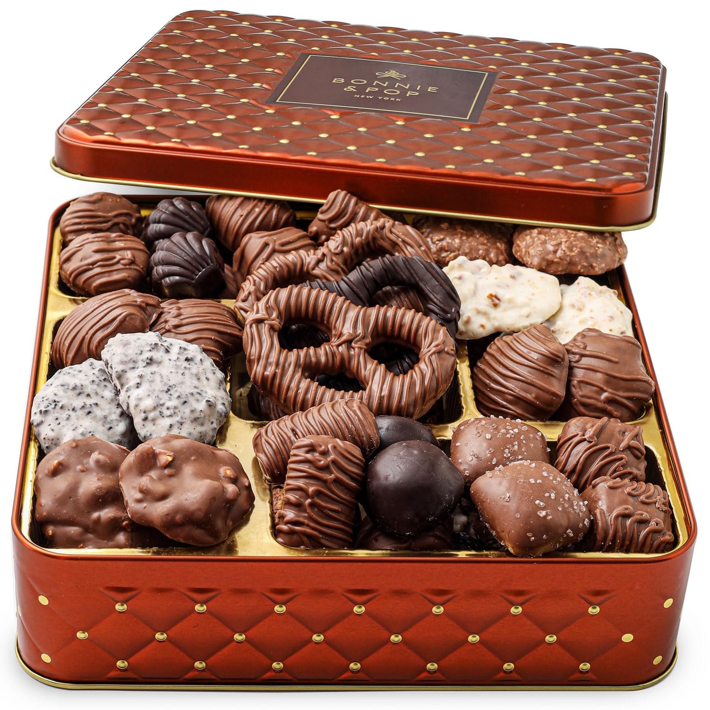 Chocolate Gift Basket, Candy Food Gifts Arrangement Platter, Gourmet Snack Box, Holiday Present Idea, Valentines Day, Corporate Him & Her, Men Women Sympathy Family Parties & Get Well- Bonnie & Pop