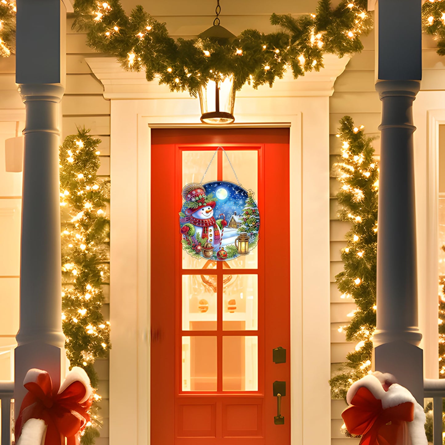 DIY Acrylic Diamond Art Painting Wreath Kits Special Shaped Rhinestone 5D Diamond Art Window Pendants Home Garden Wall Hanging Kits Hanging Ornament (Christmas Snowman-2)