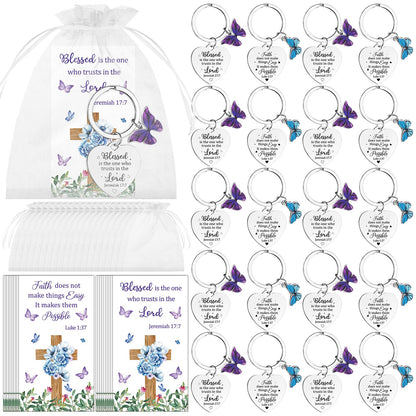 WZSTNBLA 20 Sets Inspirational Religious Gifts Christian Butterfly Keychain Motivational Encouragement Thank You Cards and Organza Bags Employee Appreciation Gift for Female Friends Staff Coworkers