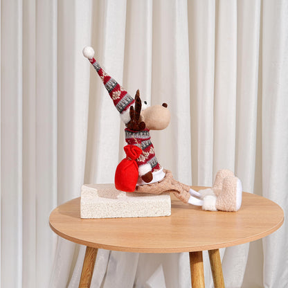 Dedrian11 23.6’’ Christmas Sitting Reindeer Shelf Sitter Decor, Long Dangling Legs, Poseable Wired Hat & Arms, Nordic Knit Sweater, Mantel Shelf Tabletop Ornament, Weighted Bottom