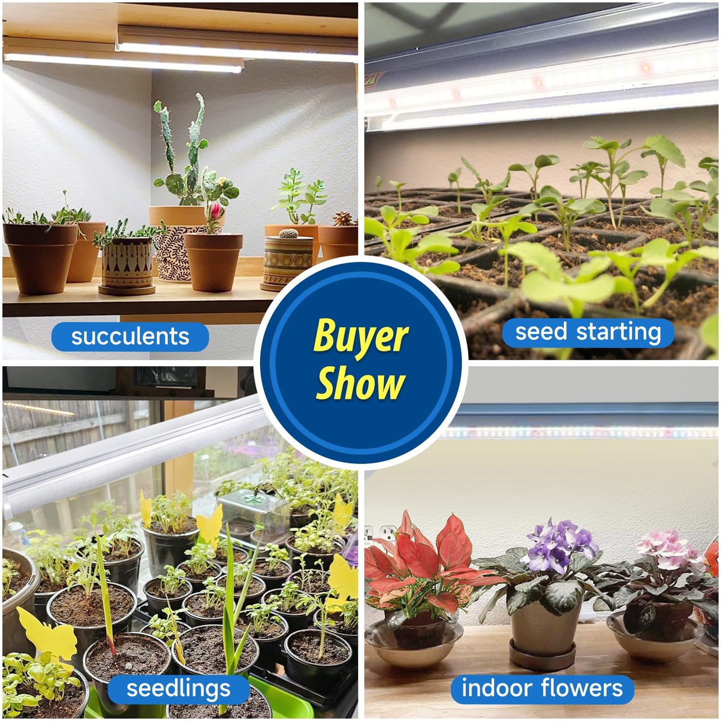 Plant Lights for Indoor Growing Seedlings - 16 in Long, 4-Count (10W x4) Full Spectrum T5 Grow Light Bars for Seed Starting, 4000K White LED Grow Lamp w/Reflectors for Shelf/Rack