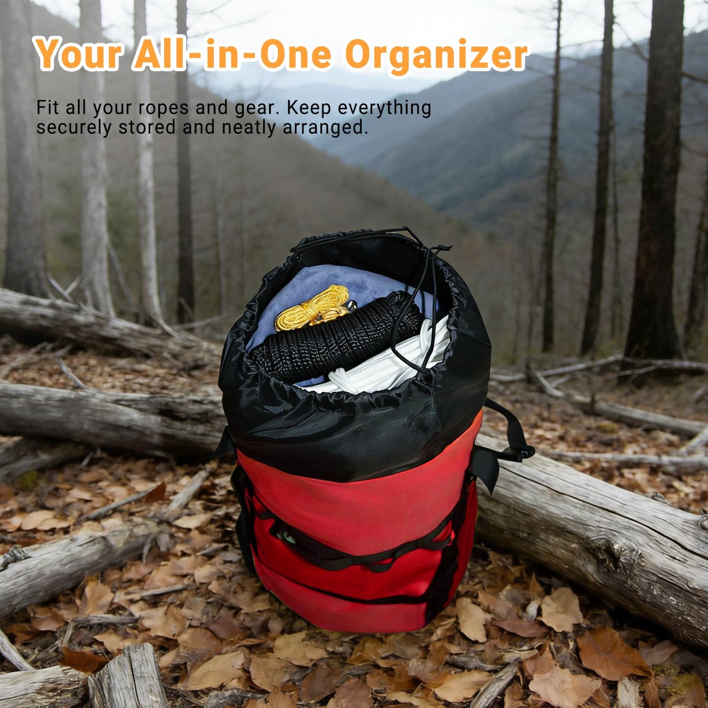 Keepark Rock Climbing Rope Storage Bag - Large Capacity Tree Rope Storage Backpack, Waterproof Oxford Outdoor Climbing Rope Bag With Adjustable Shoulder Straps - Red